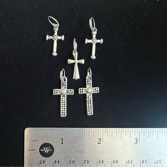 Set of 5 Silver Tone Cross Charms Pendants Ornaments - Picture 3 of 3